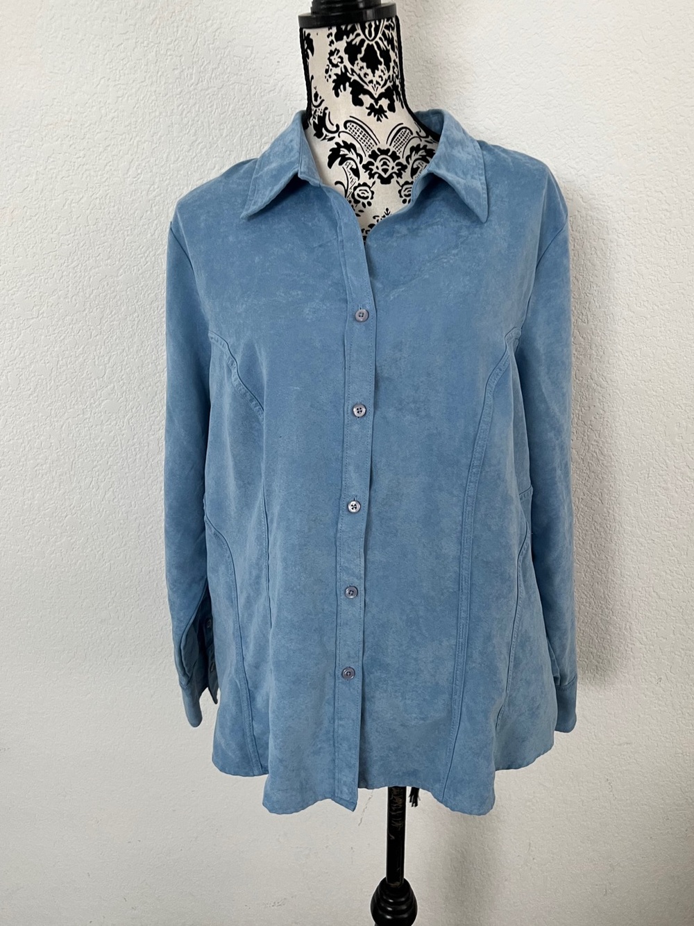 Avenue Size 22/24 Blue Faux Suede Button Down Shirt Plus Size Western Y2K